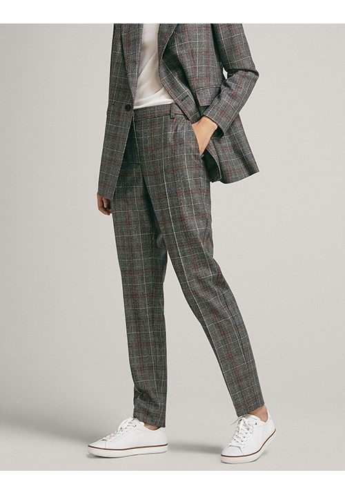 Dark Gray Grid Pattern Decorated Long Pants Dark Gray Grid Pattern Decorated Long Pants