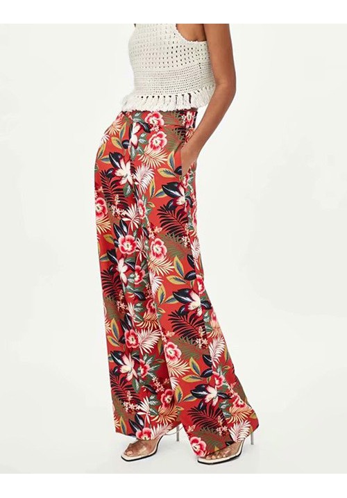 Multi-color Flower Pattern Decorated Pants Multi-color Flower Pattern Decorated Pants
