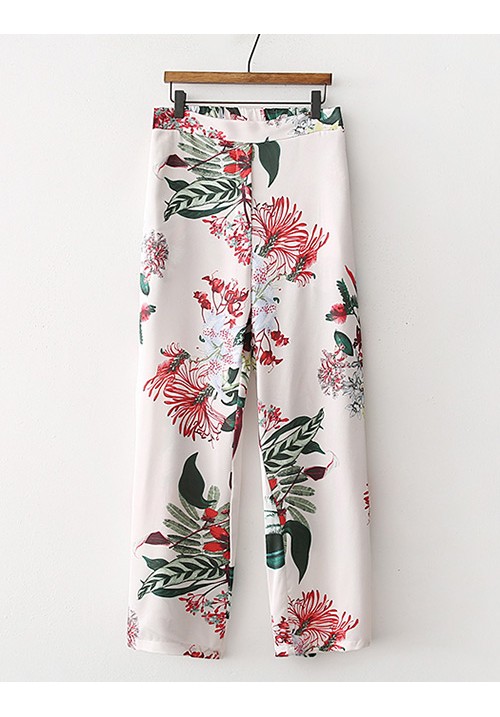 White Flower Pattern Decorated Pants White Flower Pattern Decorated Pants