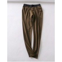 Olive Green Pure Color Decorated Trousers