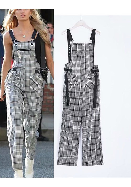 Gray Grid Pattern Decorated Trousers Gray Grid Pattern Decorated Trousers
