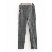 Gray Grid Pattern Decorated Trousers