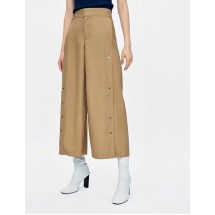 Khaki Rivet Decorated Pure Color Trousers