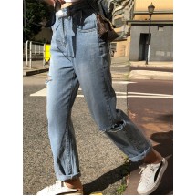 Trendy Blue Holes Shape Design Long Pants