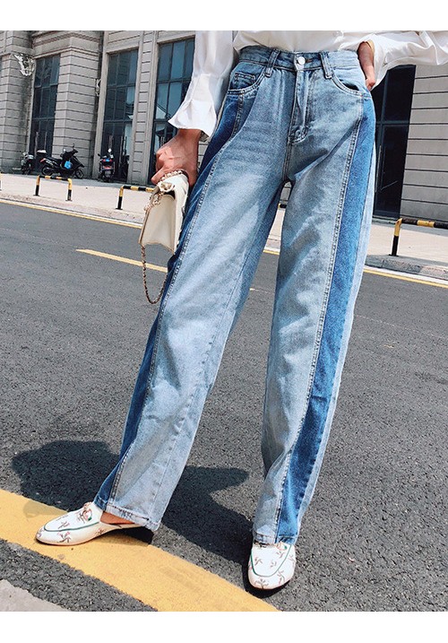 Trendy Blue Color Matching Design Long Pants Trendy Blue Color Matching Design Long Pants