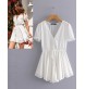 White Pure Color Design V Neckline Dress