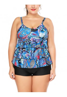 Blue Color Matching Decorated Swimwear
