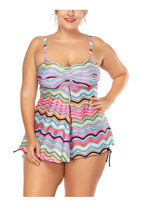 Charming Multi-color Wave Pattern Decorated Split Bikini Charming Multi-color Wave Pattern Decorated Split Bikini