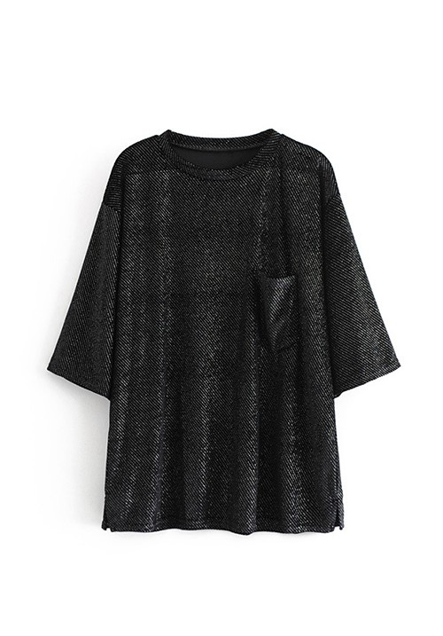 Black Solid Color Gilt Velvet Pocket T-shirt Black Solid Color Gilt Velvet Pocket T-shirt