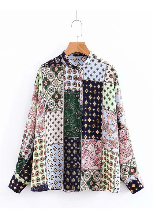 Stitching Color Geometric Printed Single-breasted Shirt Stitching Color Geometric Printed Single-breasted Shirt