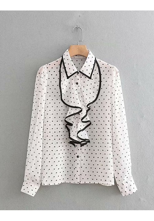 White Geometric Printed Ruffled Shirt Top White Geometric Printed Ruffled Shirt Top