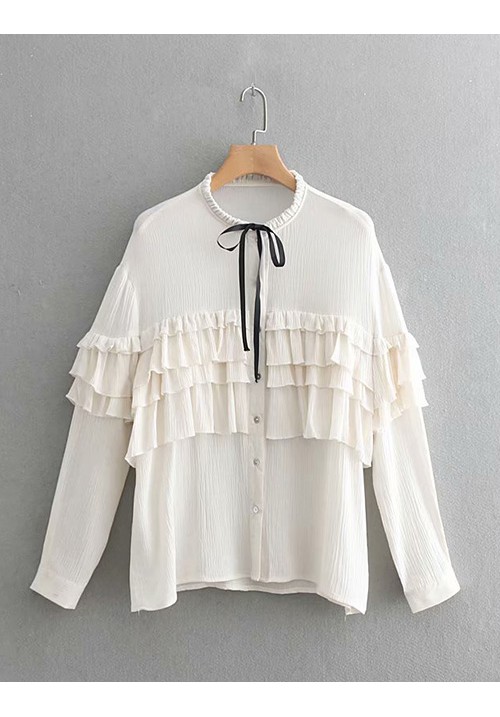 White Solid Color Bow Pullover Shirt White Solid Color Bow Pullover Shirt