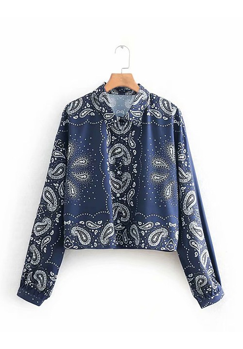 Cashew Blue Printed Short Lapels Long Sleeve Single-breasted Shirt Cashew Blue Printed Short Lapels Long Sleeve Single-breasted Shirt