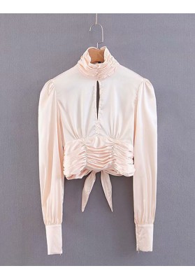 Apricot Strapless Backless Solid Color Shirt